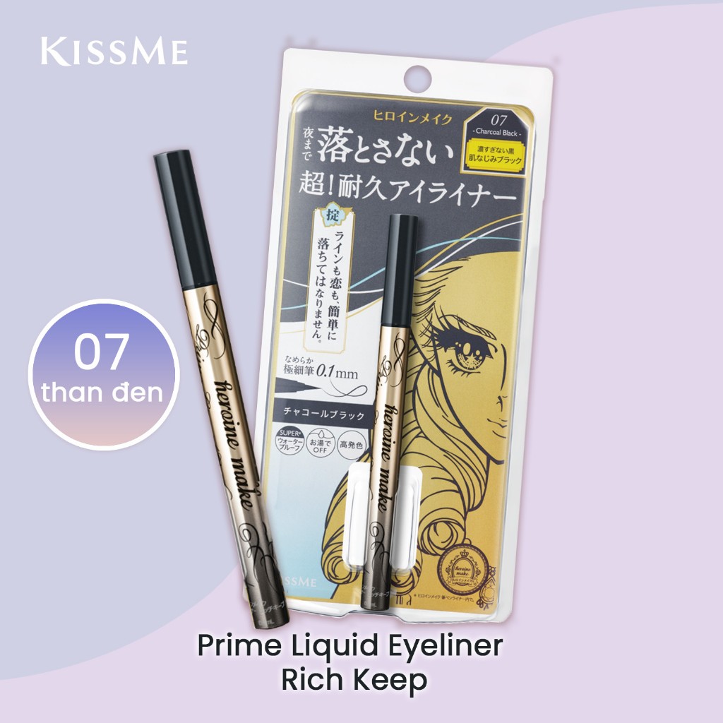 Bút Kẻ Mắt Nước Giữ Nét 24H Kissme Heroine Make Prime Liquid Eyeliner Rich Keep (Màu Đen Than 07)
