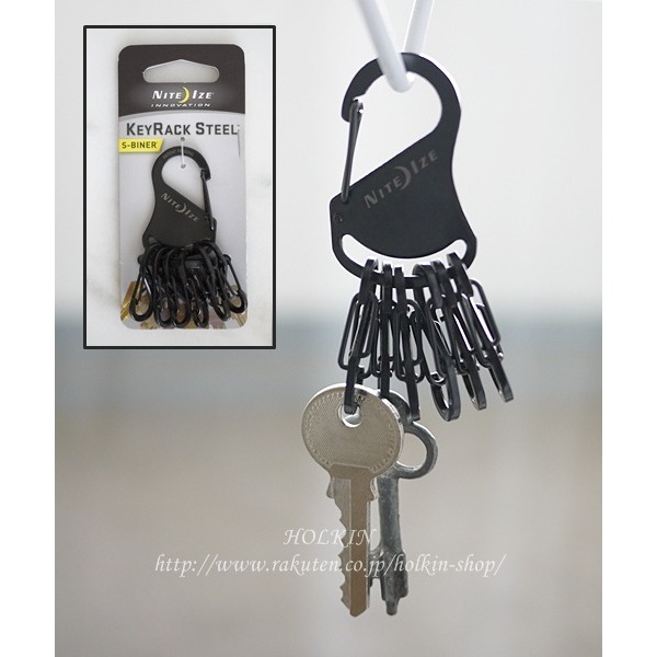 Móc khóa -  Nite Ize KRS-03-01 - Keyrack S-Biner + 6 móc treo đen (Thép đen Black Oxit)