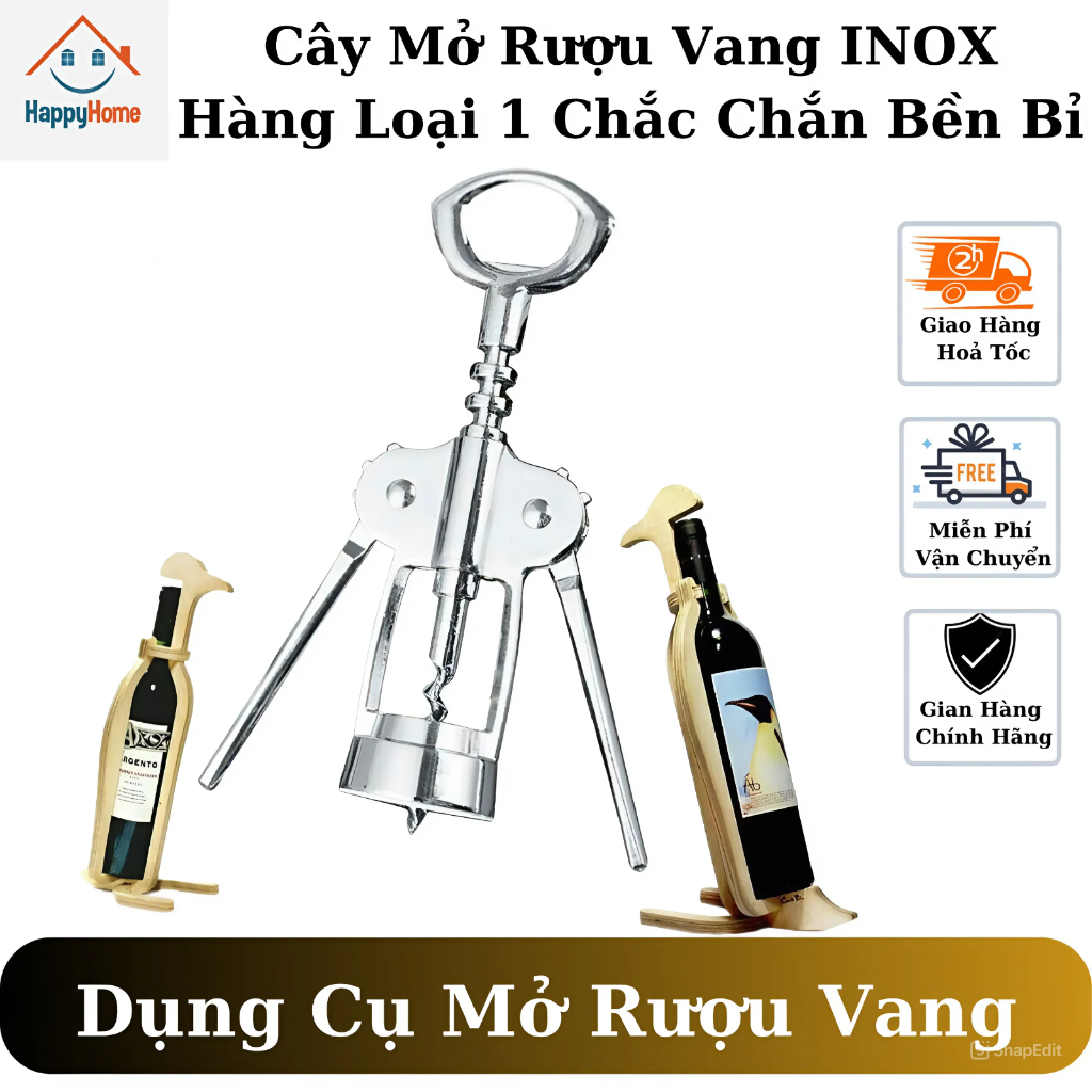 Mở rượu vang inox 304 cao cấp, khui rượu vang có tay cầm trợ lực mở nắp ...