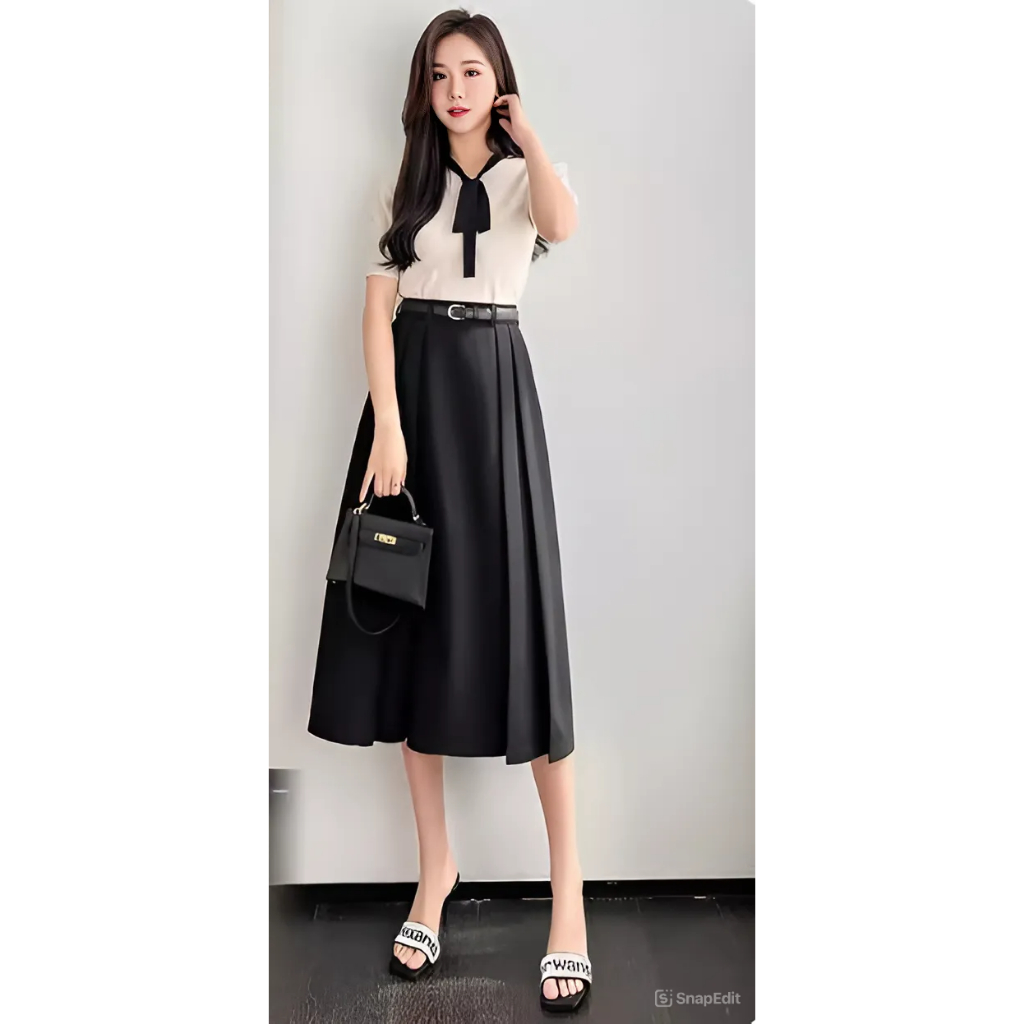 Chân Váy Chữ A Xếp Ly Dáng Dài 75cm_Tặng Đai Da Đen_SHOPNGOCTRANG19_Thời Trang Nữ 2024_CV149
