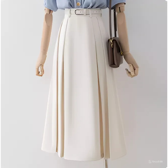 Chân Váy Chữ A Xếp Ly Dáng Dài 75cm_Tặng Đai Da Đen_SHOPNGOCTRANG19_Thời Trang Nữ 2024_CV149