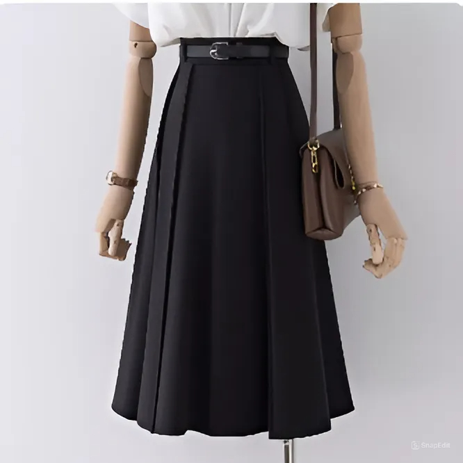 Chân Váy Chữ A Xếp Ly Dáng Dài 75cm_Tặng Đai Da Đen_SHOPNGOCTRANG19_Thời Trang Nữ 2024_CV149