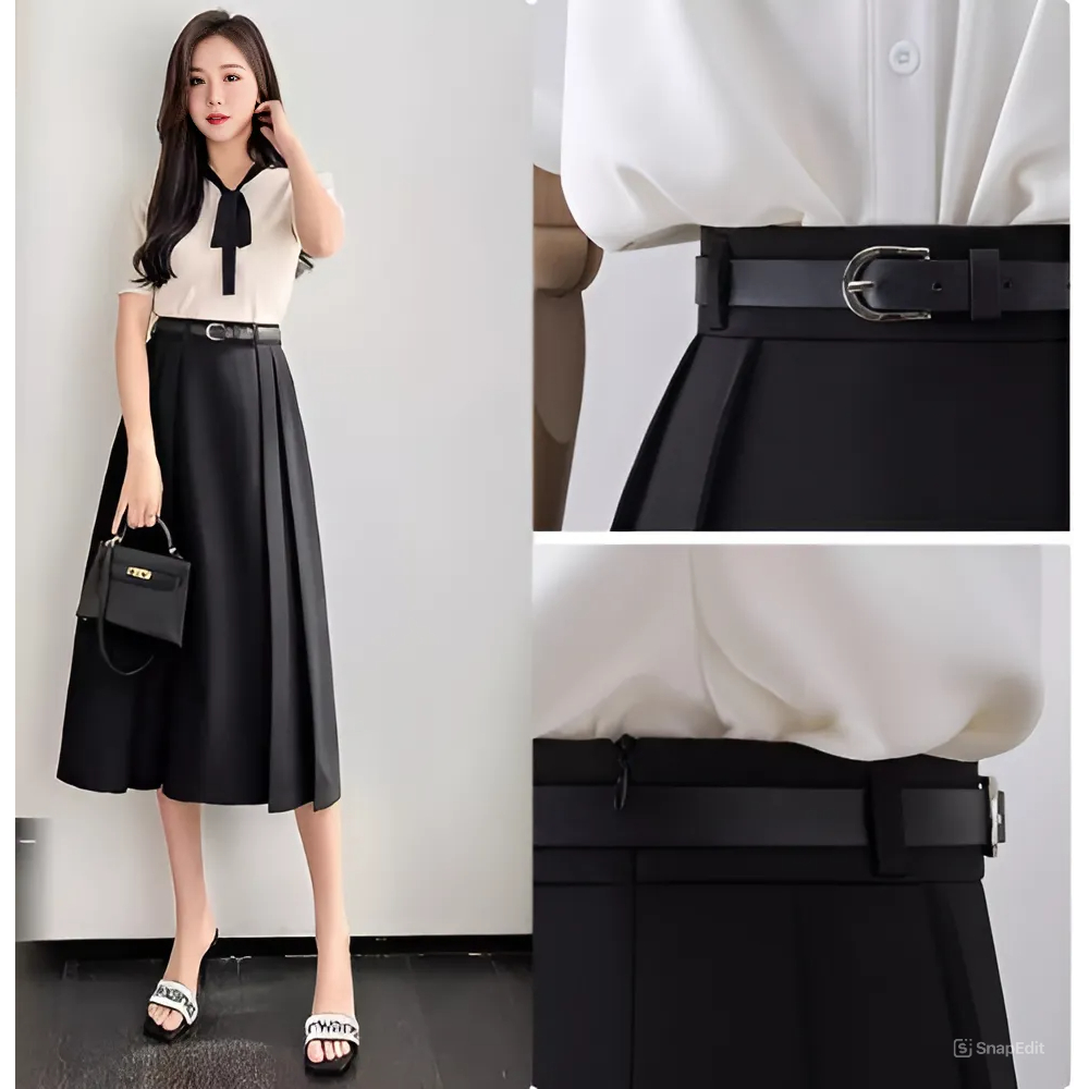 Chân Váy Chữ A Xếp Ly Dáng Dài 75cm_Tặng Đai Da Đen_SHOPNGOCTRANG19_Thời Trang Nữ 2024_CV149