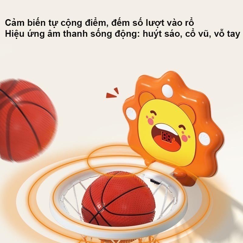 Đồ chơi bóng rổ cho bé có tích điểm tự động hình sư tử đáng yêu, trò chơi vận động cho bé, trò chơi thể thao