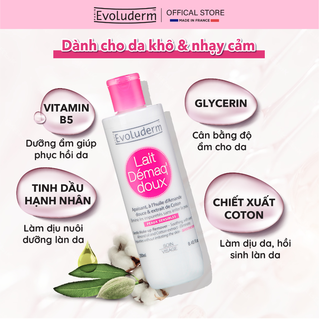 Ảnh Sữa tẩy trang rửa mặt Evoluderm dưỡng ẩm dịu nhẹ dành cho da nhạy cảm 250ml 1