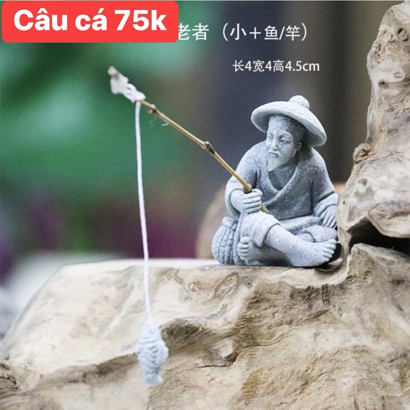 Tượng ông lão câu cá bằng bột đá trang trí non bộ, tiểu cảnh