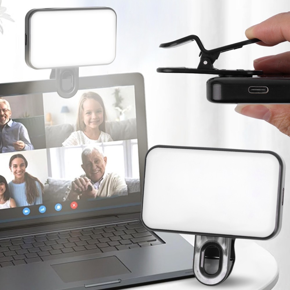Đèn LED Selfie 3 chế độ có thể tùy chỉnh, Đèn chụp ảnh hỗ trợ sáng, Đèn quay video, Đèn livestream dạng kep nhỏ gọn