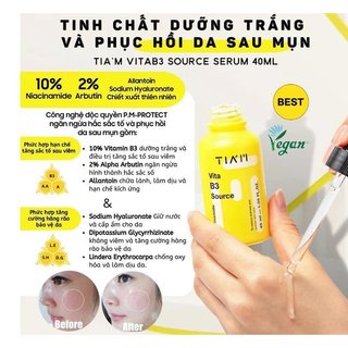 [APP MÃ GIẢM 165K] TIAM VÀNG Serum 10% Niacinamide + 2% Arbutin, Phục Hồi Cho Da Dầu Mụn, Nhạy Cảm Vita B3 Source 40ml