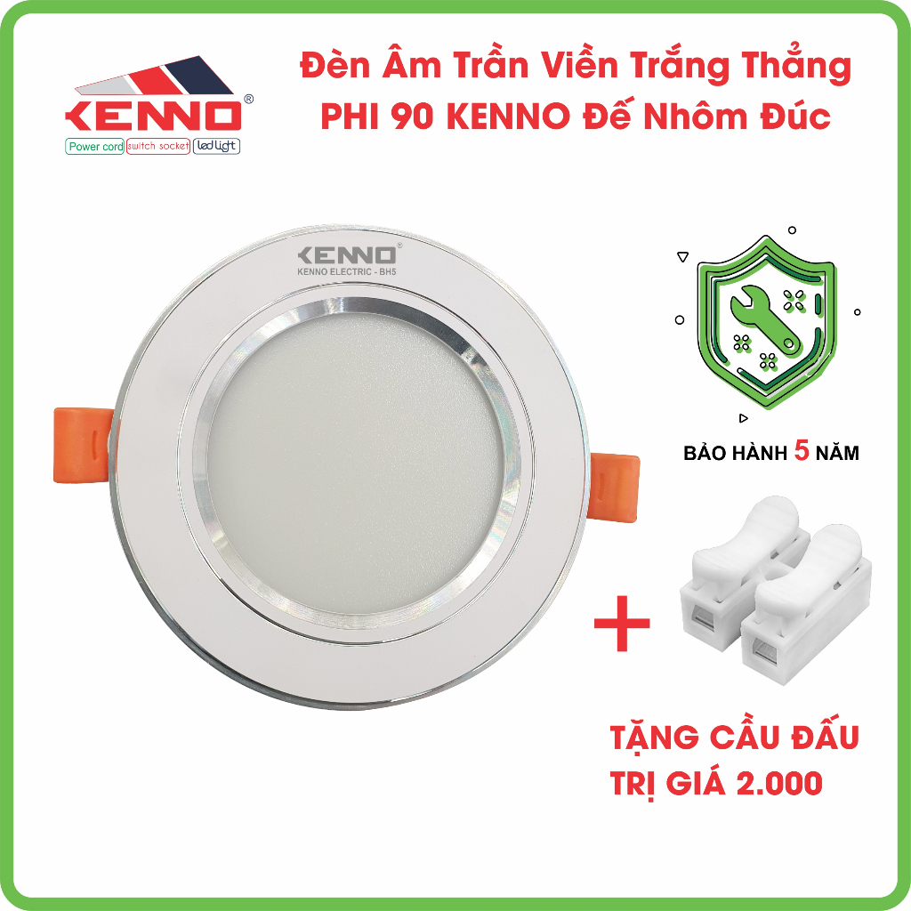 Đèn Âm Trần Chống Sét Vành Trắng Thẳng KENNO ACVT 7W, 9W, 12W Phi 90 Siêu Sáng, Tiết Kiệm Điện