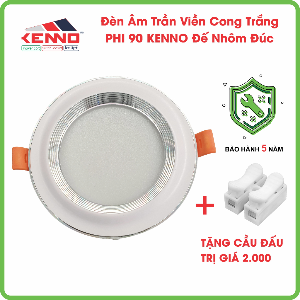 Đèn Âm Trần Chống Sét Vành Trắng Cong KENNO ACVT 7W, 9W, 12W Phi 90 Siêu Sáng, Tiết Kiệm Điện