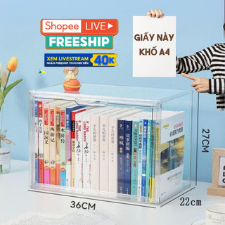 Hộp Đựng Sách Để Bàn Cỡ Lớn Chống Bụi Có Nắp Tiện Lợi, Hộp Đựng Đồ Trong Suốt Decor Phòng Làm Việc
