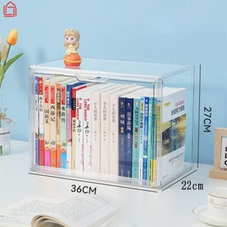 Hộp Đựng Sách Để Bàn Cỡ Lớn Chống Bụi Có Nắp Tiện Lợi, Hộp Đựng Đồ Trong Suốt Decor Phòng Làm Việc