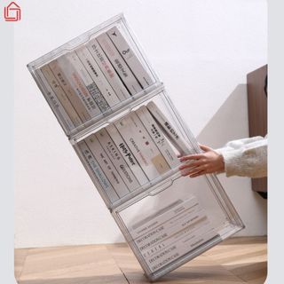 Hộp Đựng Sách Để Bàn Cỡ Lớn Chống Bụi Có Nắp Tiện Lợi, Hộp Đựng Đồ Trong Suốt Decor Phòng Làm Việc