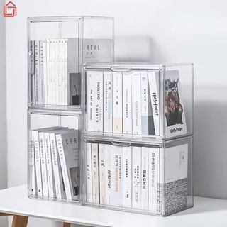 Hộp Đựng Sách Để Bàn Cỡ Lớn Chống Bụi Có Nắp Tiện Lợi, Hộp Đựng Đồ Trong Suốt Decor Phòng Làm Việc