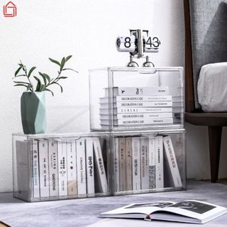 Hộp Đựng Sách Để Bàn Cỡ Lớn Chống Bụi Có Nắp Tiện Lợi, Hộp Đựng Đồ Trong Suốt Decor Phòng Làm Việc