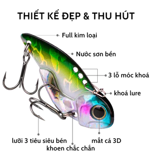 Cá sắt ko ghỉ 7g, câu cá lóc, cá chẽm, Mồi Câu Cá Giả Bằng Kim Loại Có Lưỡi Xoay Tiện dụng 6 lưỡi