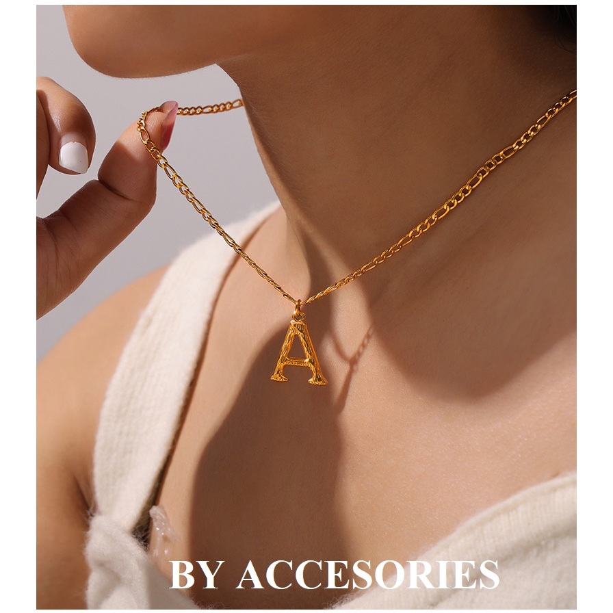 Dây chuyền nam nữ unisex xích phối mặt chữ cái trơn đơn giản cá tính không gỉ UN2402 BY ACCESSORIES