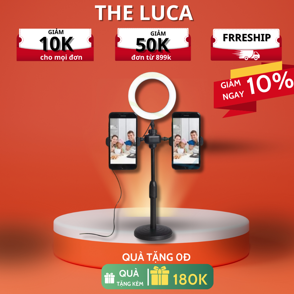 Đèn livestream để bàn 16cm 2 kẹp điện thoại - Đèn để bàn mini hỗ trợ chụp ảnh, make up, livestream