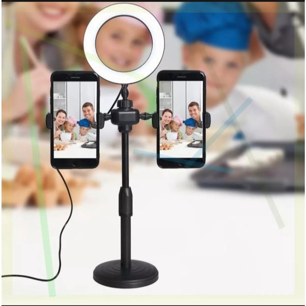 Đèn livestream để bàn 16cm 2 kẹp điện thoại - Đèn để bàn mini hỗ trợ chụp ảnh, make up, livestream