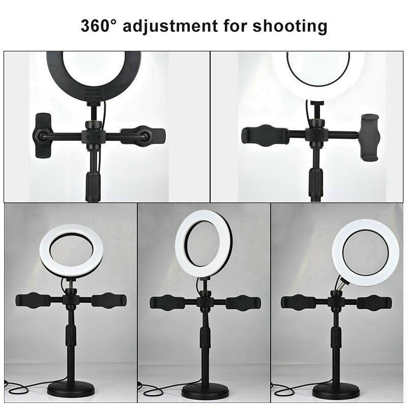 Đèn livestream để bàn 16cm 2 kẹp điện thoại - Đèn để bàn mini hỗ trợ chụp ảnh, make up, livestream