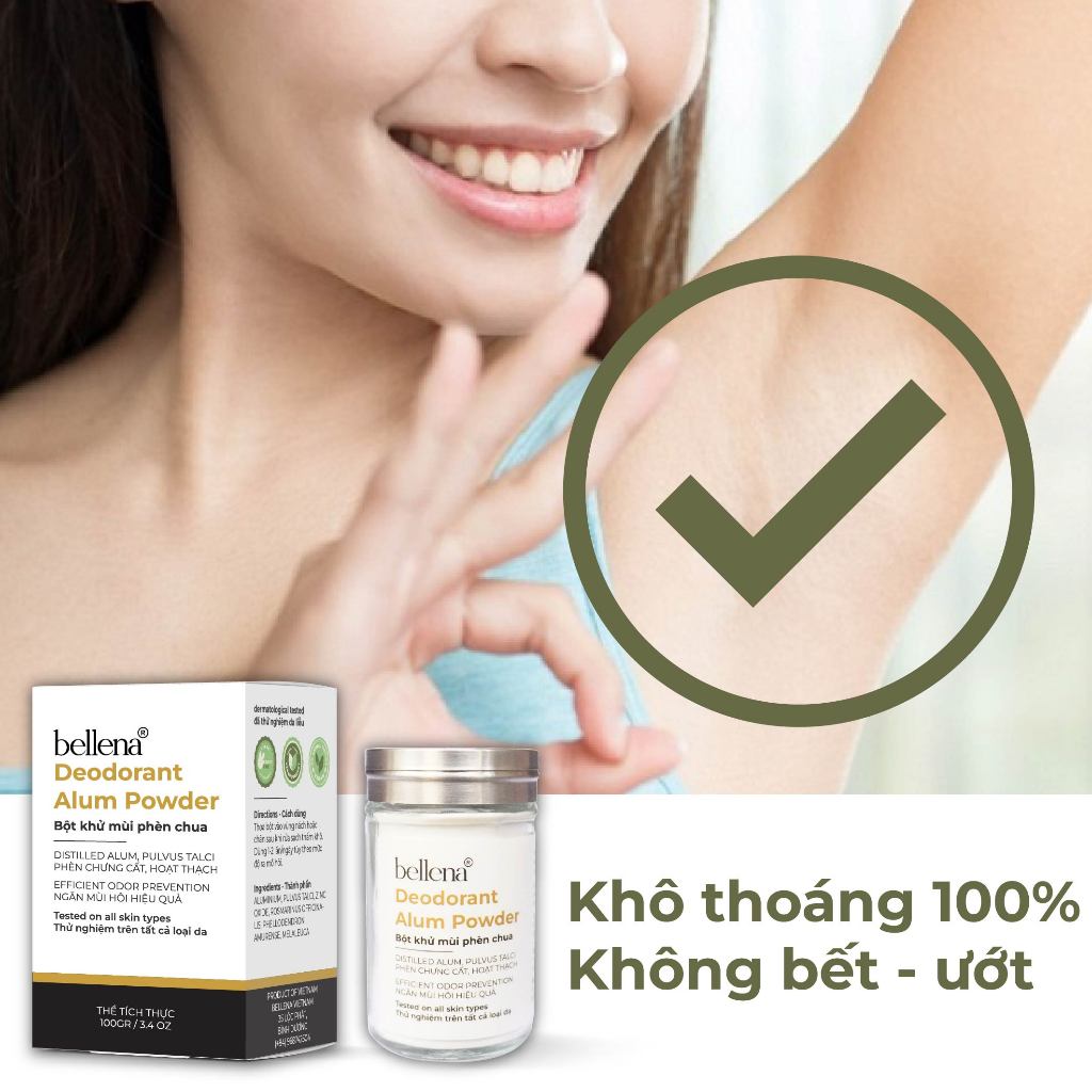 Phèn chua khử mùi hôi nách bột phèn chua chưng cất khử mùi hôi nách Bellena PC1 100gr