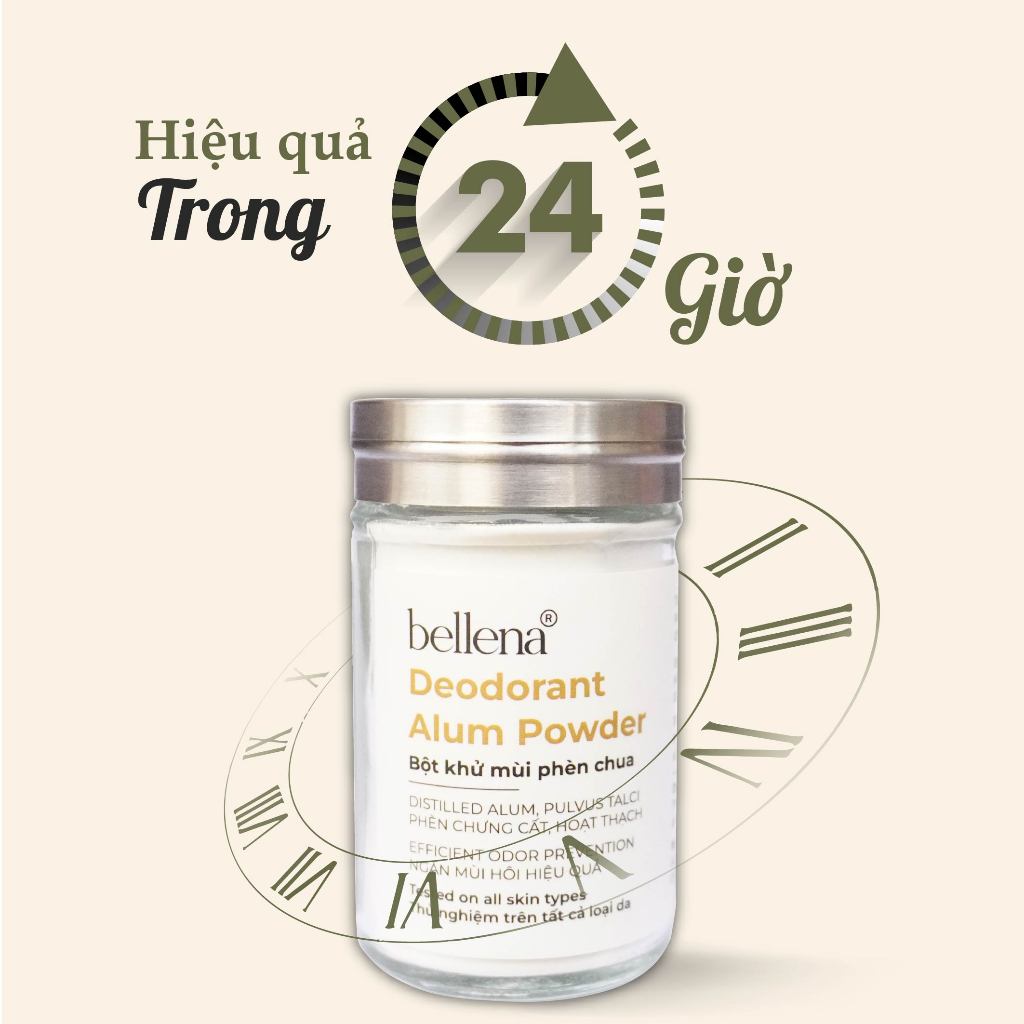 Phèn chua khử mùi hôi nách bột phèn chua chưng cất khử mùi hôi nách Bellena PC1 100gr