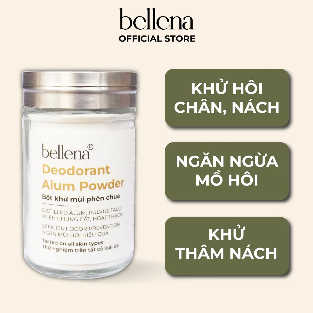 Phèn chua khử mùi hôi nách bột phèn chua chưng cất khử mùi hôi nách Bellena PC1 100gr