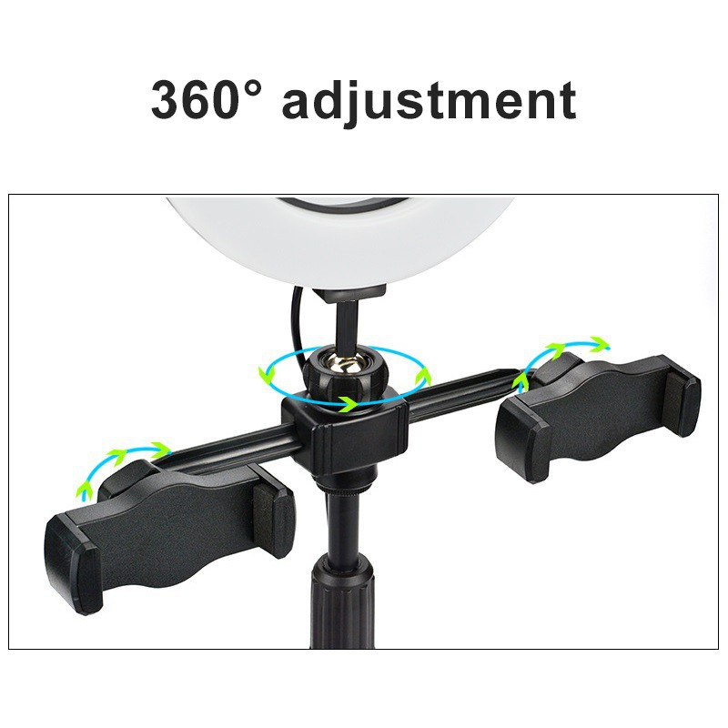 Đèn livestream để bàn 16cm 2 kẹp điện thoại - Đèn để bàn mini hỗ trợ chụp ảnh, make up, livestream