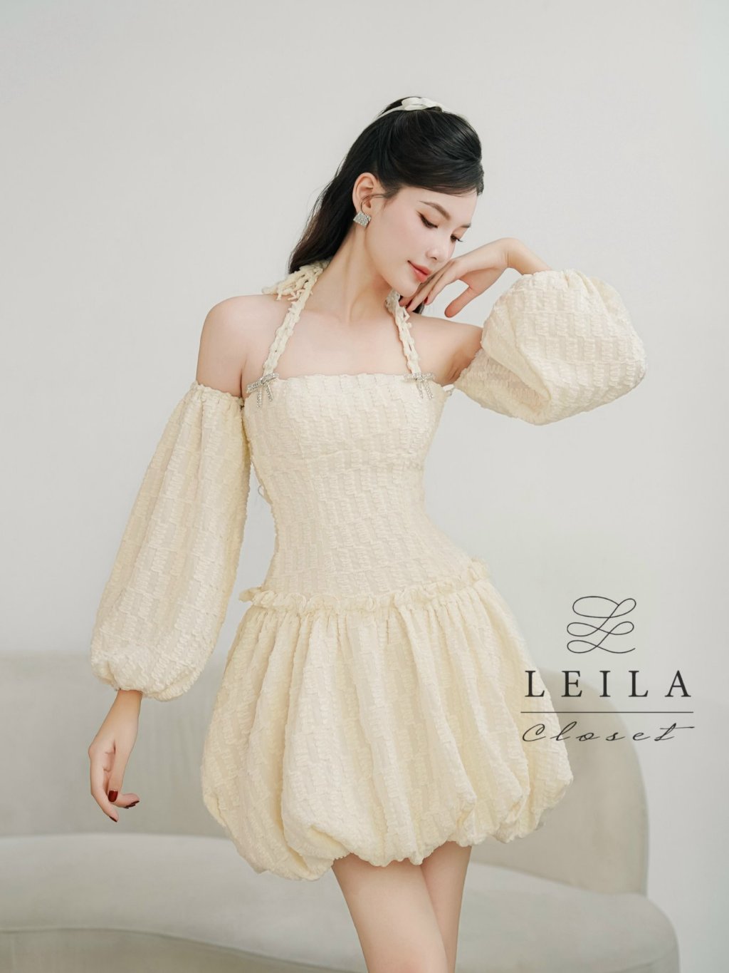 Ảnh LEILA CLOSET | Đầm thiết kế Luna tùng bí tay rời Kem/Be 1