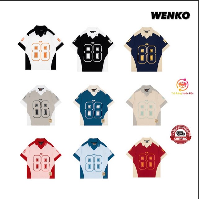 Áo polo 88 phối local brand WENKO áo form rộng tay lỡ unisex nam nữ Vải ...