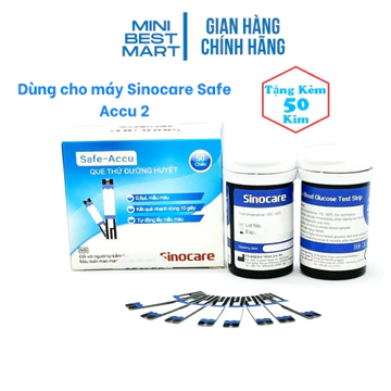Que Thử Đường Huyết Hộp 50 Que Sinocare Safe Accu (Dùng được cho máy Accu 2) + 50 Kim chích máu