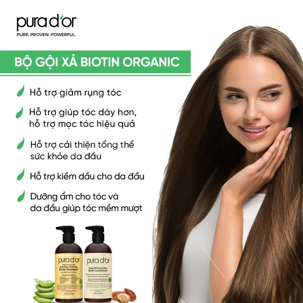 Ảnh Bộ 3 hữu cơ chăm sóc tóc gãy rụng hỗ trợ giảm rụng tóc và mọc tóc hiệu quả Pura D'or Organic 3