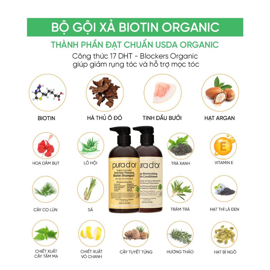 Ảnh Bộ 3 hữu cơ chăm sóc tóc gãy rụng hỗ trợ giảm rụng tóc và mọc tóc hiệu quả Pura D'or Organic 4