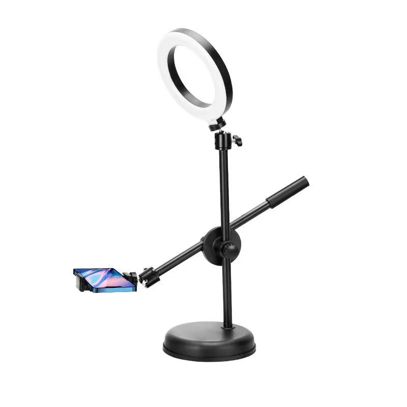 Đèn livestream để bàn, Bộ giá đỡ 2 kẹp điện thoại kèm kẹp mic - Chân quay video để bàn chắc chắn nhỏ gọn