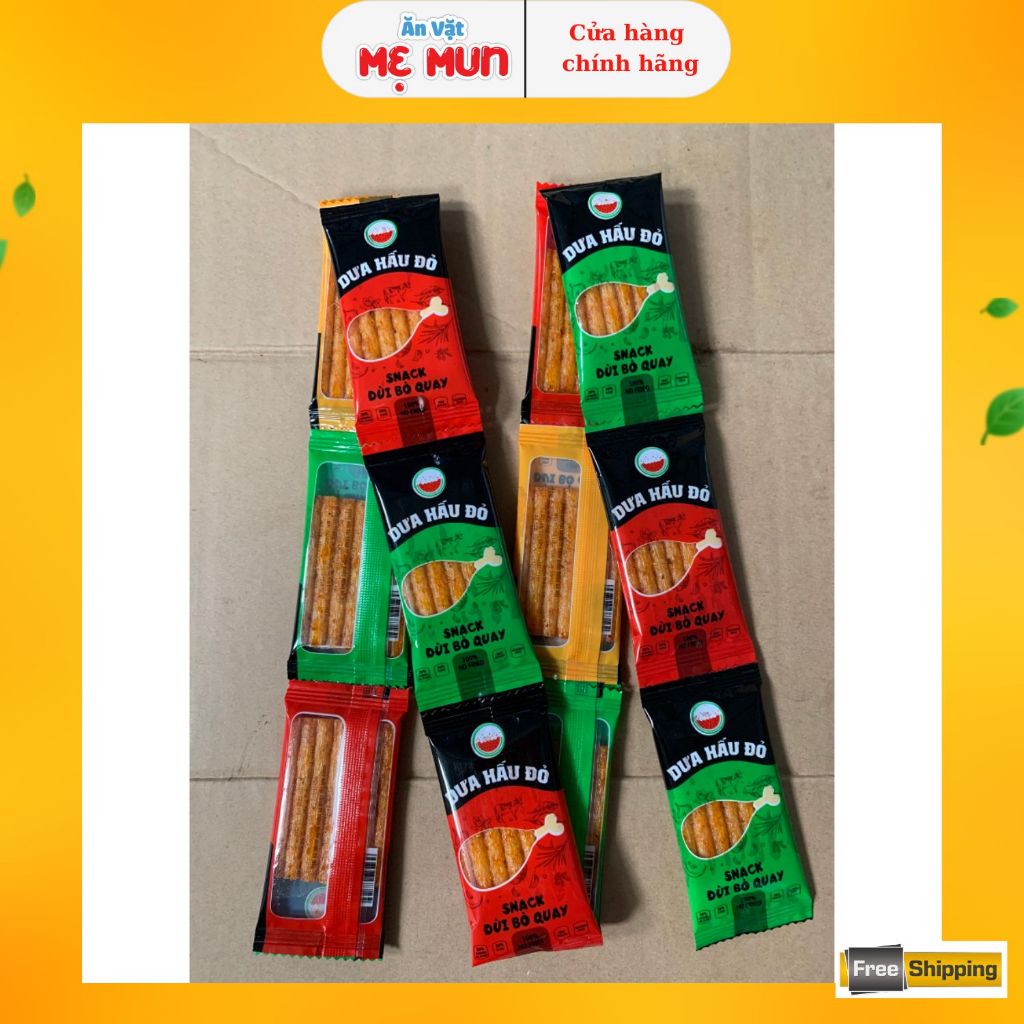 Bịch 60 Gói Đùi Bò Quay Snack Ăn Vặt Dưa Hấu Đỏ, Snack cay xé miếng