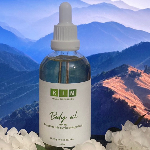 Body Oil BHA 4% Kim - Dầu Dưỡng Da Cấp Ẩm Sâu Từ Dầu Hạt Mận Pháp - Công thức Không Bết -Mùi Hương thơm Hoa Cỏ Dịu Nhẹ