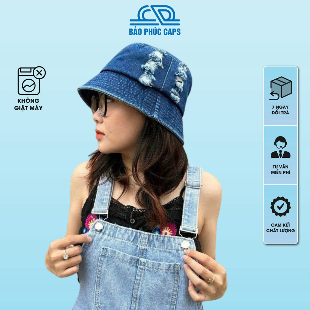 Nón vành tròn vải jeans phong cách vành cụp, Mũ tròn nữ Bucket kiểu ...