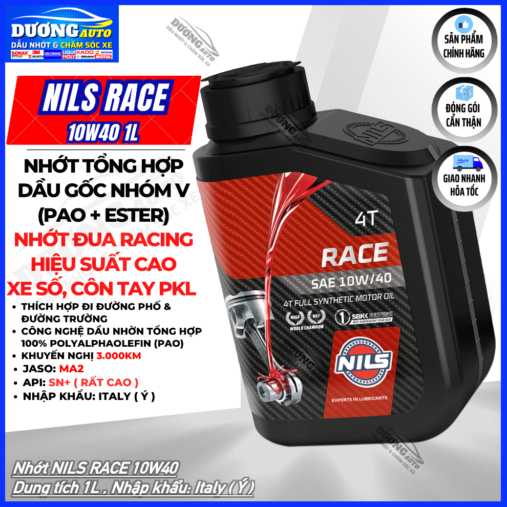 Nhớt NILS RACE 10W40 1L - Nhớt đua Racing dành cho xe số, côn tay moto ...
