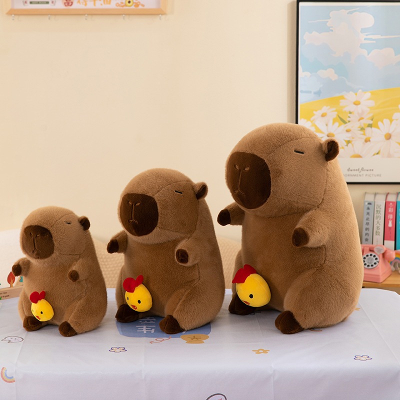 Capybara Con Gà Gấu Bông Capybara Gà Con Vui Nhộn Capybara Kéo Gà Motor Rút Rung Cao Cấp Chất Liệu Vải Lông Thú Mềm Mại