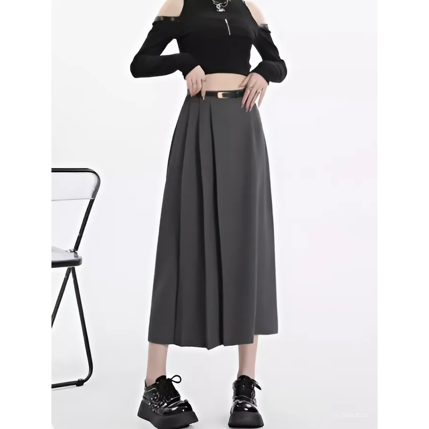 Váy Chữ A Màu Xám Dành Cho Nữ Dáng Nhỏ Nhắn Váy Xếp Ly 2024 Bản Cạp Cao Tôn Eo _Shopgoctrang19_Cv150
