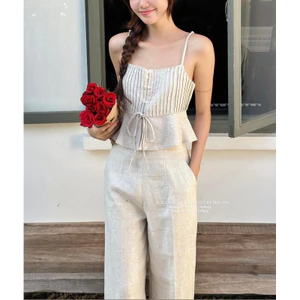 ÁO LINEN HAI DÂY THẮT NƠ XẾP LI NGỰC VIBE TOP
