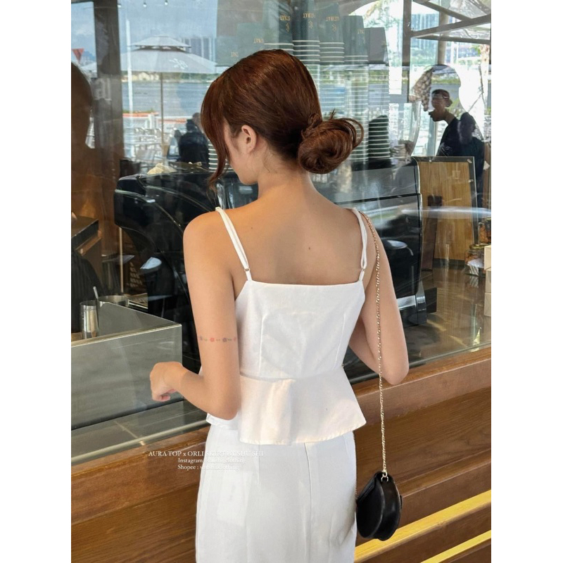 [Mya house] ÁO LINEN HAI DÂY THẮT NƠ XẾP LI NGỰC VIBE TOP