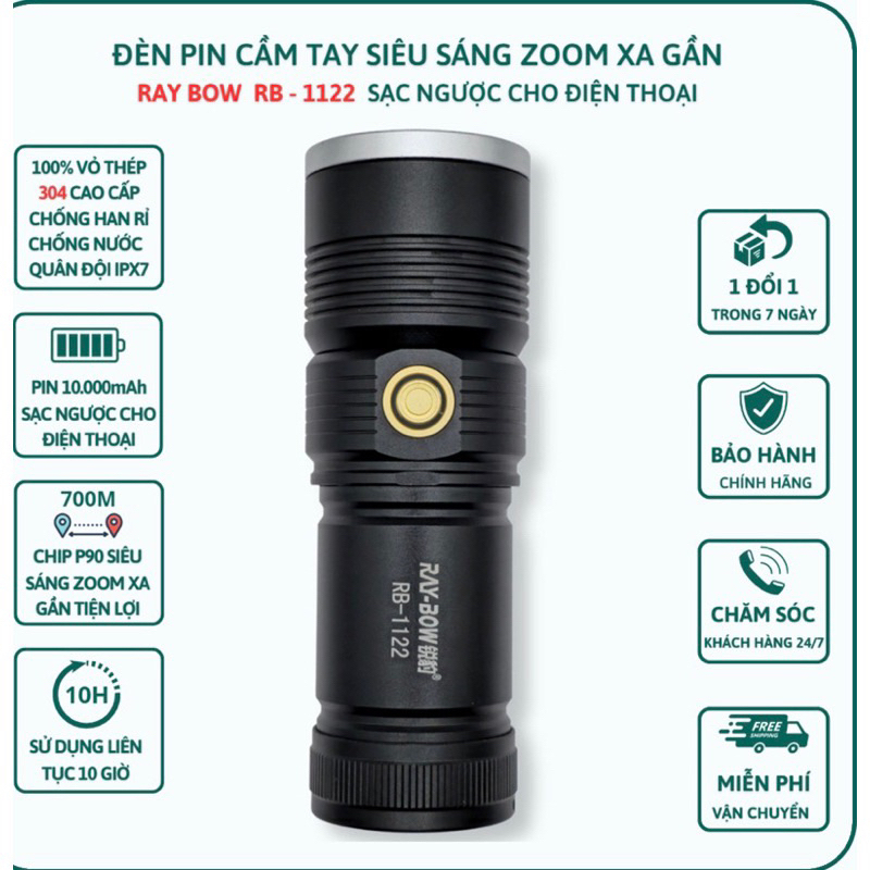 Đèn Pin Siêu Sáng RB 1122_có room xa gần