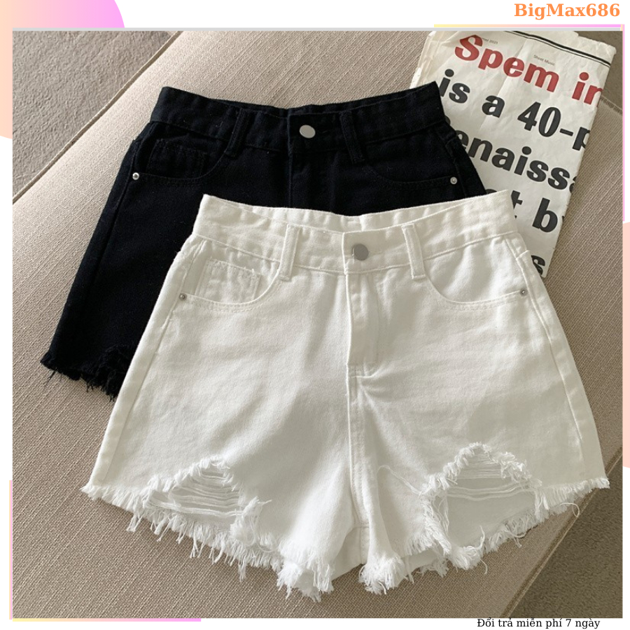 Quần short jean rách cho nữ đẹp lưng cao, Quần đùi chất bò trắng rách ...