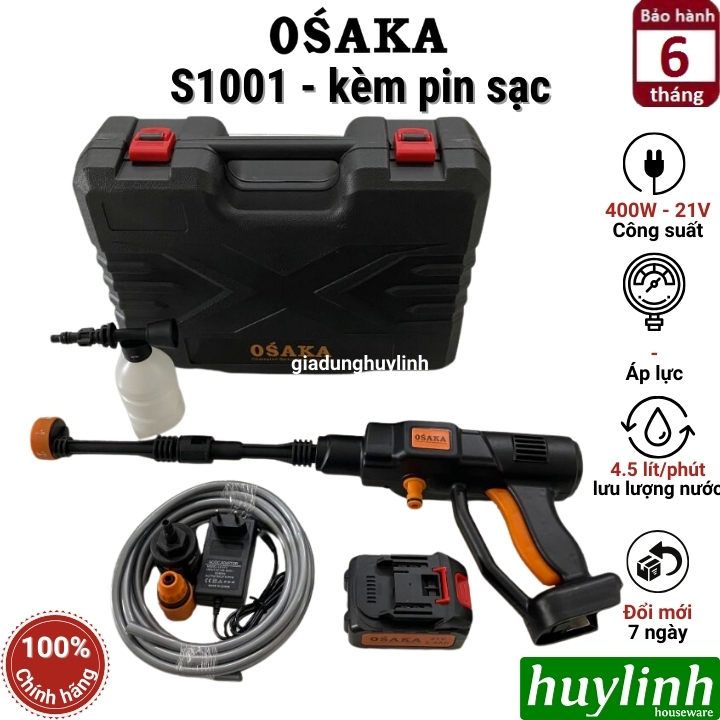 Máy xịt rửa xe dùng pin Osaka S1001 - motor cảm ứng từ lõi đồng 100% ...