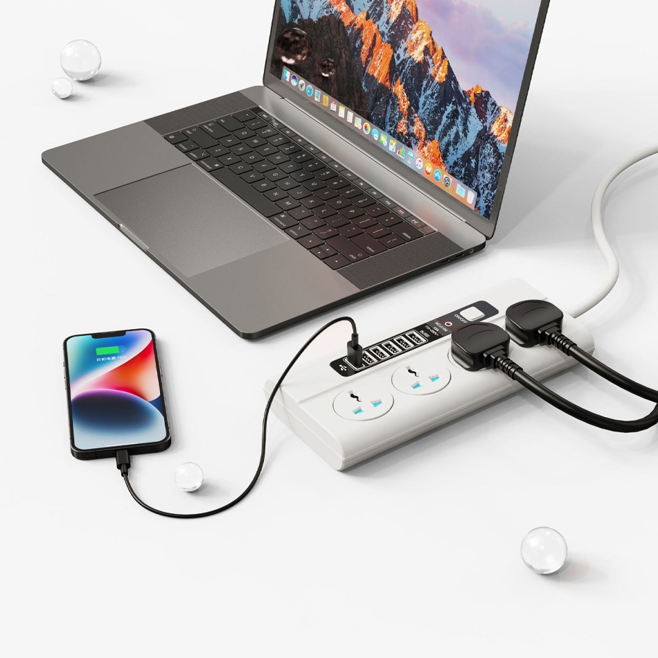 Ảnh Ổ cắm điện Sipanic 6 cổng USB Sạc nhanh Chịu tải 2500w dây dài 2m2 chống quá tải, chống giật 4