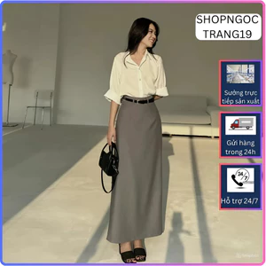 Chân Váy Chữ A Suông Dáng Dài 90cm Phối Đai Da Thiết Kế Túi Giả Phía Sau_Chất Chéo Nhật_SHOPNGOCTRANG19_CV146