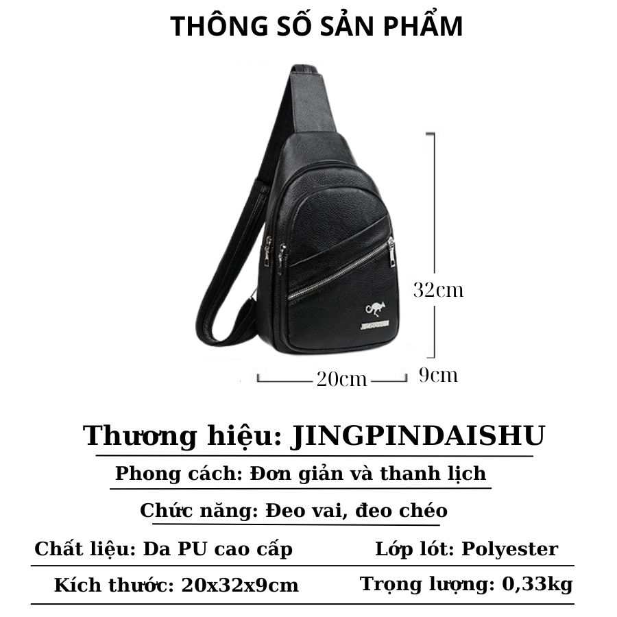 Túi đeo vai đeo chéo đeo ngực túi nam nữ da PU chính hãng JINGPINDAISHU - BCV-TNU11 màu đen phong cách trẻ trung cá tính