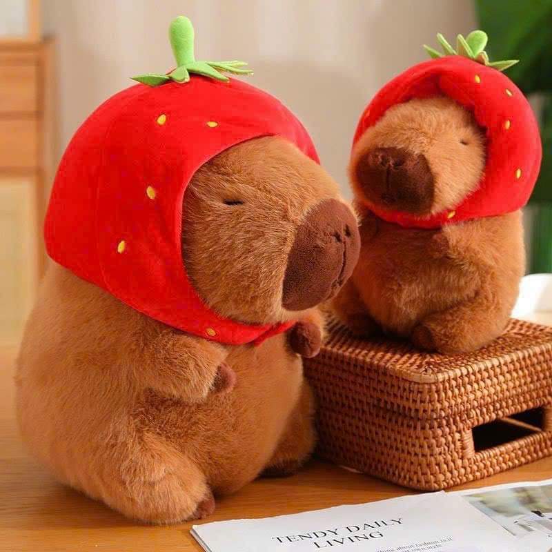 Capybara Mũ Dâu Gấu Bông Capybara Đội Mũ Dâu Dễ Thương Capybara Nón Dâu Chất Liệu Vải Lông Cao Cấp Kích Thước Đa Dạng