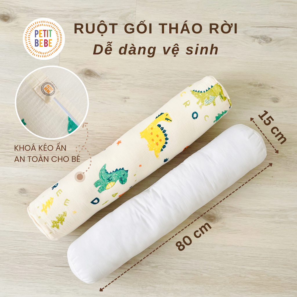 Ảnh Gối ôm dài 80cm cho bé mẫu gíao tiểu học PETIT BEBE muslin thấm hút thoáng khí 1